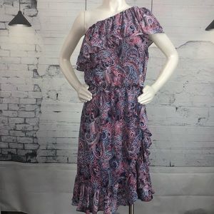 Parker One Shoulder Paisley Ruffled Dress 1584